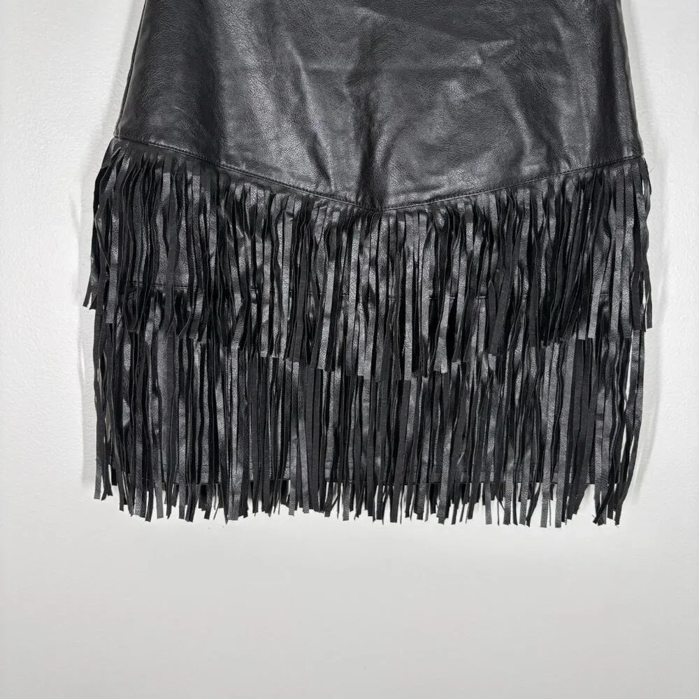 Altar’d State Wmn XS Gothic Grunge Biker Western Vegan Leather Fringe Mini Skirt